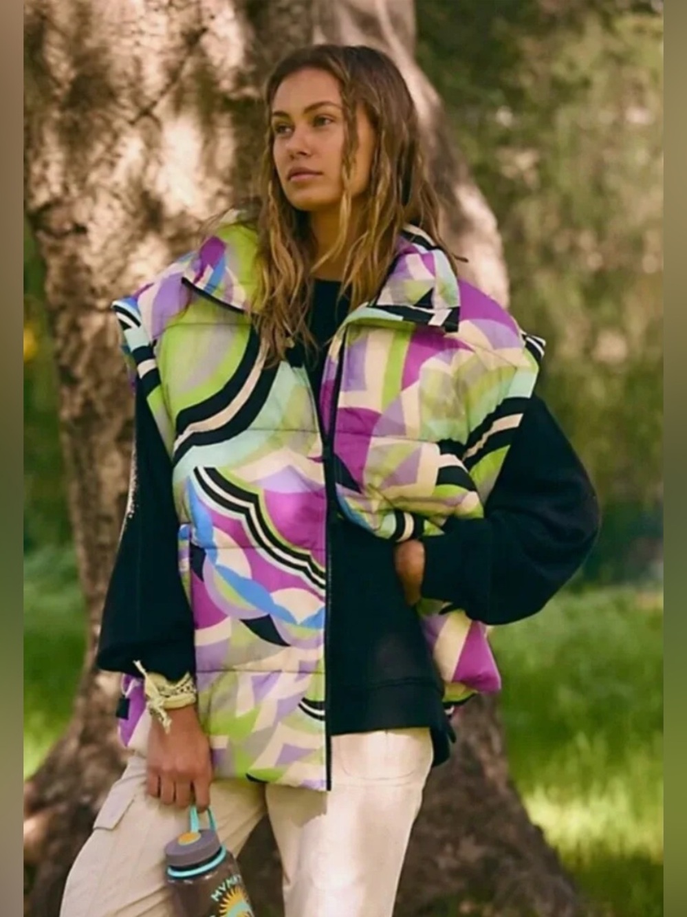Free People Movement In A Bubble Puffer Vest XS Oversized Gorpcore Geometric